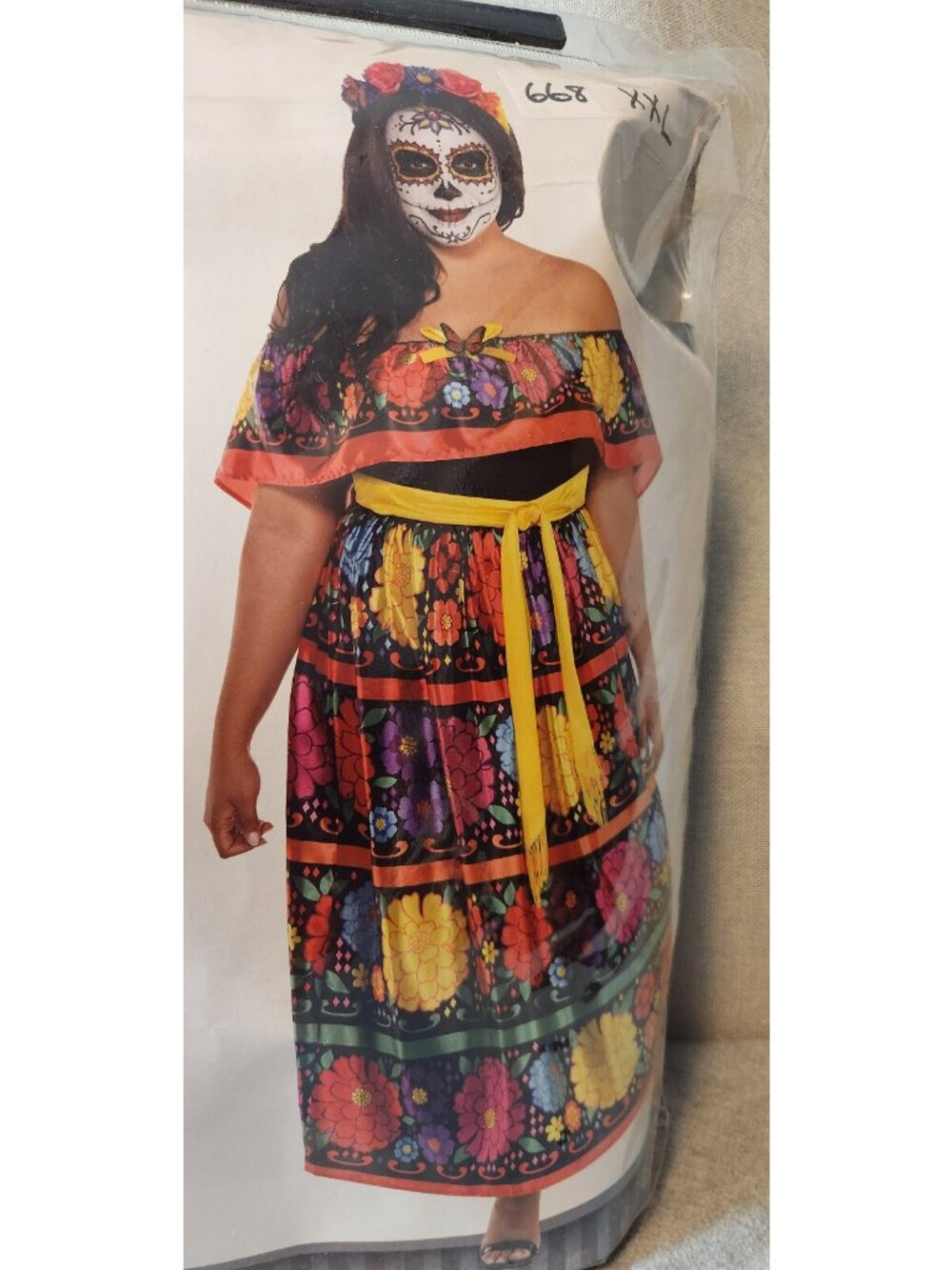 Day Of The Dead Sugar Skull Beauty Floral Multi-Color Dress XXLARGE 18 - 20 NEW - Picture 4 of 5